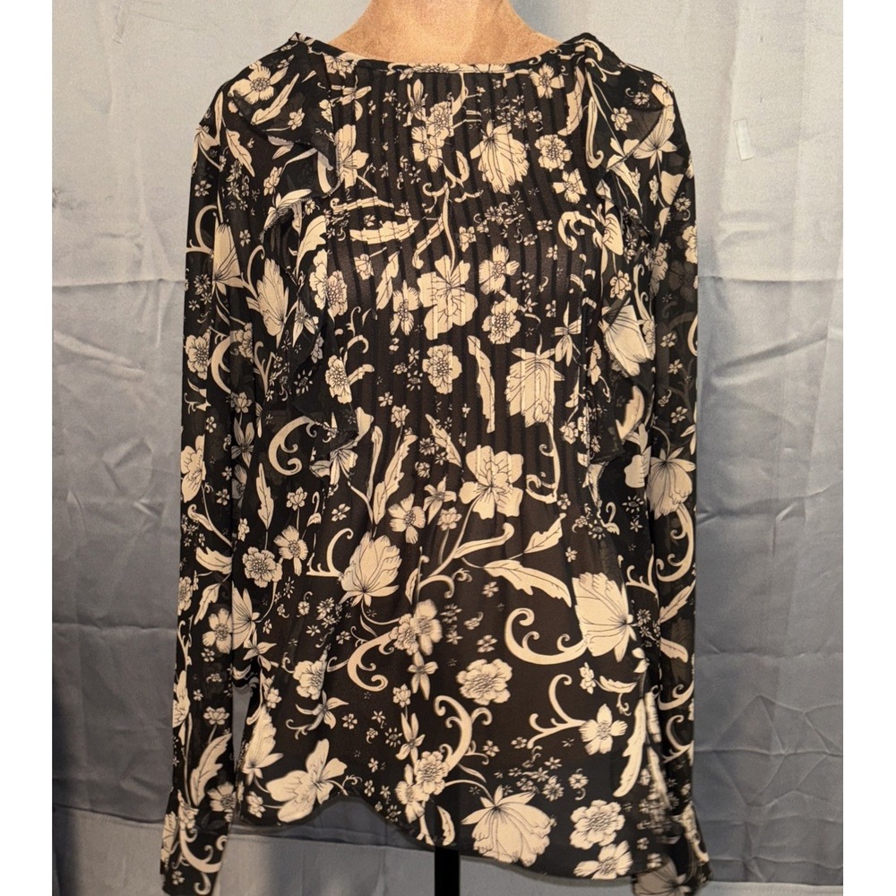 WhoWhatWear Sheer Black/Brown flowers Blouse Size Large in great condition